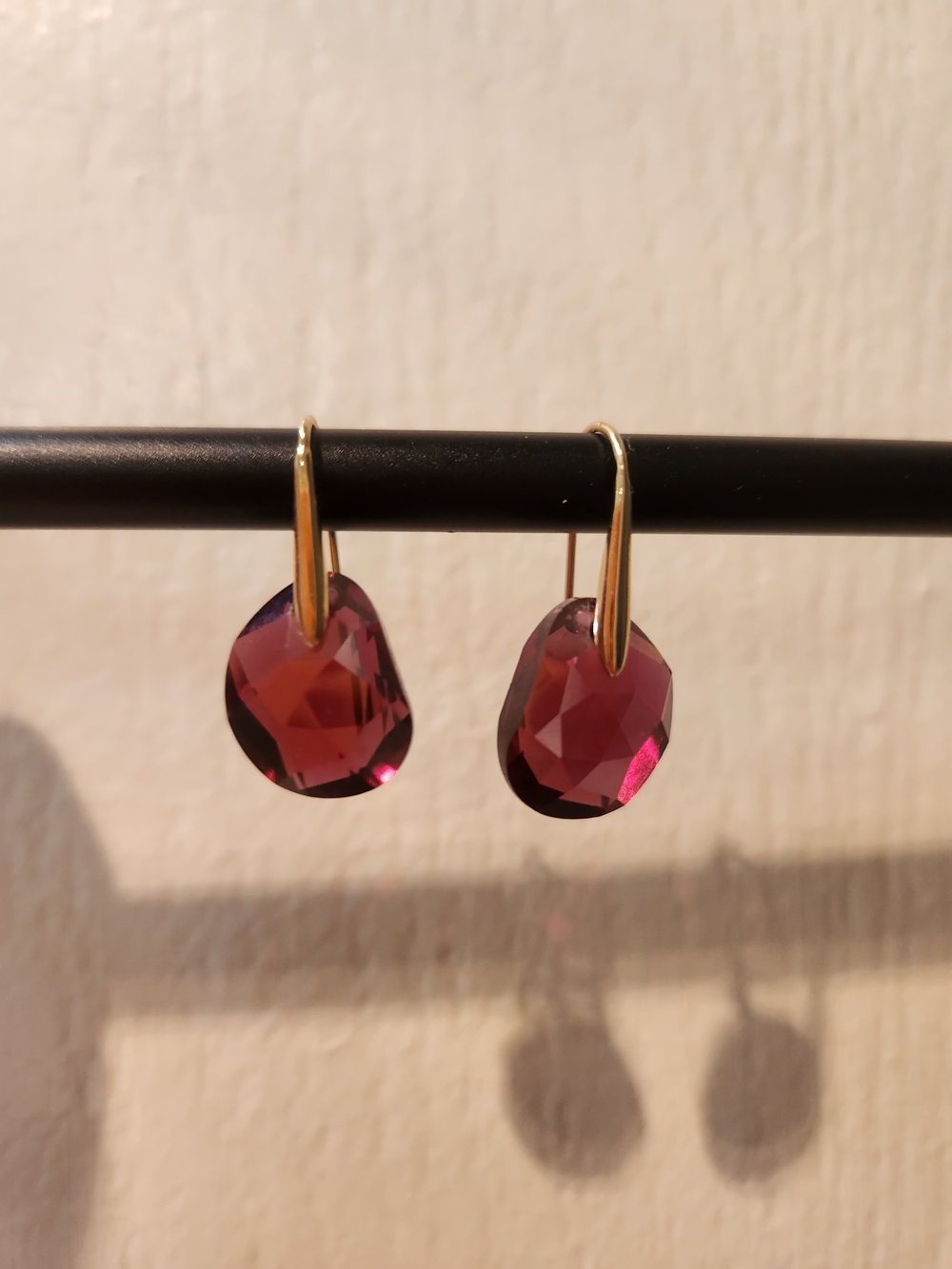 Swarovski Gold Hook Earrings with Wine Red Faceted Drops